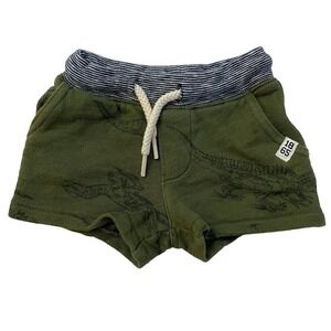 Carter’s Baby Shorts Olive Army Green Dinosaur Print Elastic Waist Size 3 Months